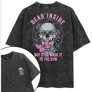 Dead Inside Graphic Short Sleeve Tee - Black with Pink Accents